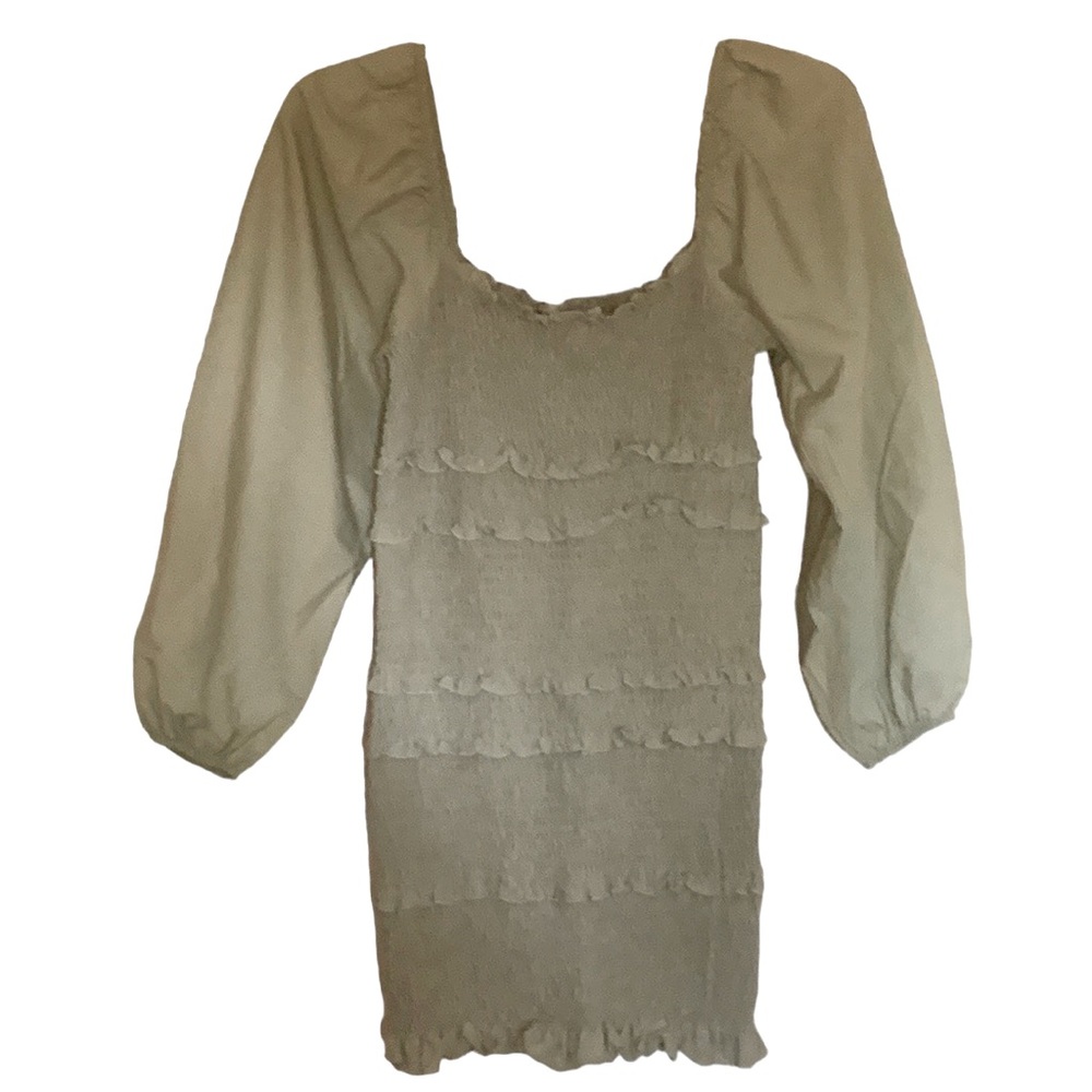 Topshop shirred bodycon dress with balloon sleeves, light green - Picture 2 of 8